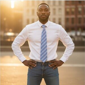 The Tie Bar Light Blue and White Striped Tie